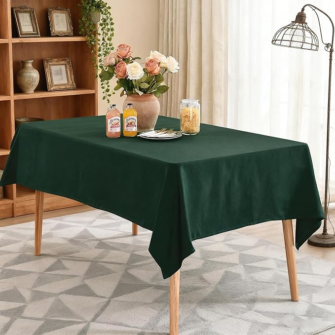 Rectangle Tablecloth 55 x 95 Inch - Waterproof Faux Linen Table Cloth for Dining Table, Kitchen, Party, Wedding, Holiday & Everyday Decoration, Green
