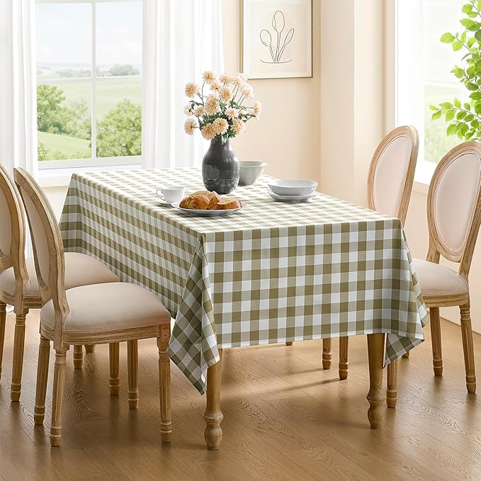 Checkered Tablecloth Rectangle Gingham Table Cloths Waterproof Wrinkle Free Buffalo Plaid Table Covers Washable for Dining, Parties & Outdoor Picnic(Khaki and White, 52"×70")