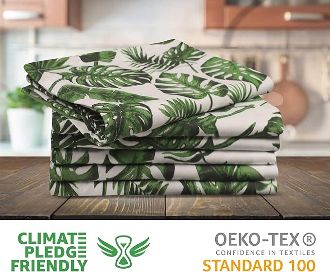 Urban Villa Tropical Print Kitchen Towels - Set of 6, 100% Cotton, Mitered Corners, Oversized 20x30 Inches, Highly Absorbent