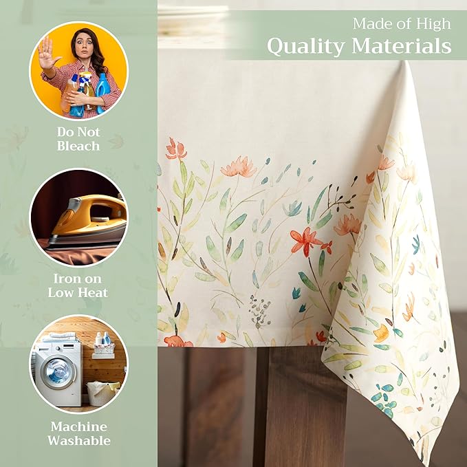 Maison d' Hermine Table Cloth Rectangle Table 100% Cotton 60 x 90 Inches Tablecloth Reusable Decorative for Dining Room Farmhouse Home Valentines Day Decorations Spring Summer - Colmar