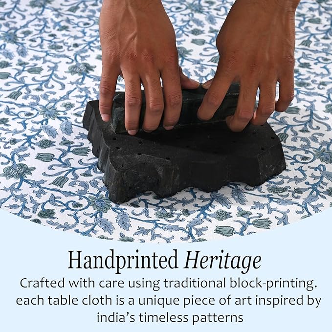 CPC Ocean Vine Tablecloth 100% Cotton 70x108 Inch Indian Block Print Rectangle Table Cover, Table Cloth for Gifting in Weddings, Halloween, Fall, Christmas, Thanksgiving
