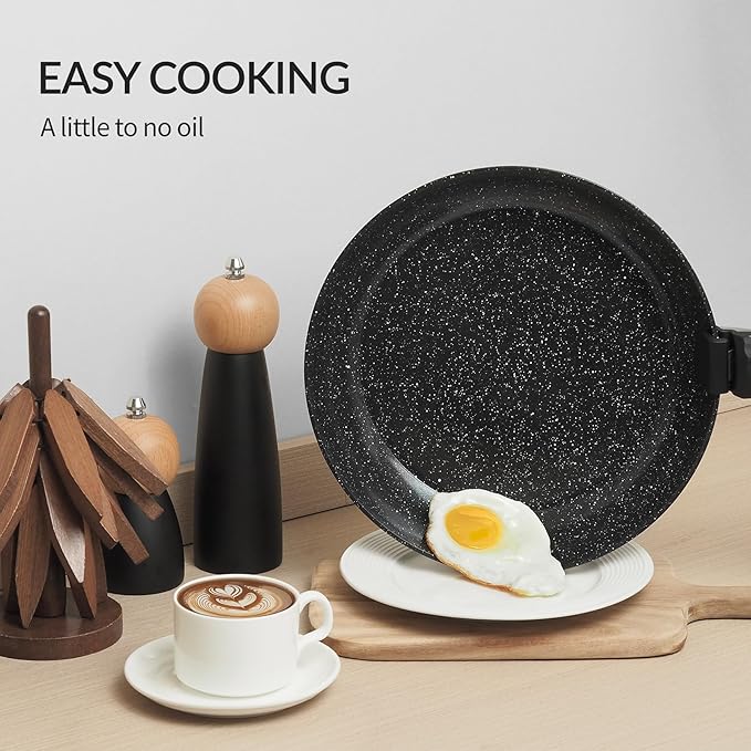 21PCS ceramic cookware set,Nonstick ceramic pan, Removable Handle pots and pans set, Stackable Pan Set, Nonstick Pots and Pans Set Non Stick(Black)