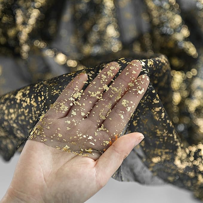 Artoid Mode Black Gold Gauze Table Runner 120 Inch 10Pcs, Glitter Metallic Foil Sheer Dining Wedding Anniversary Holiday Birthday Table Decor for Home Party