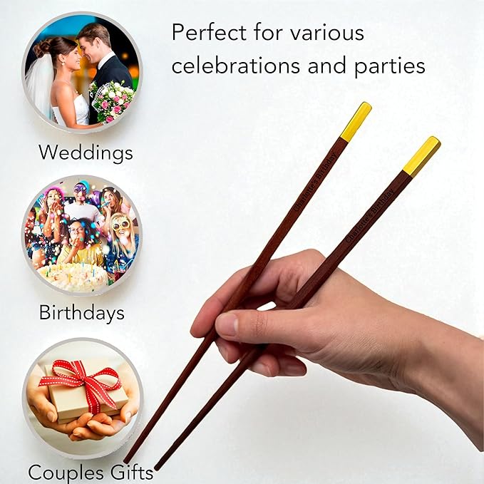 Sandalwood Chopsticks Reusable Engraved With Personalized Names Classic or Japanese Chinese Style Wood Dinnerware Utensils Wedding Birthday Anniversary Gift (Sandalwood Chopsticks)