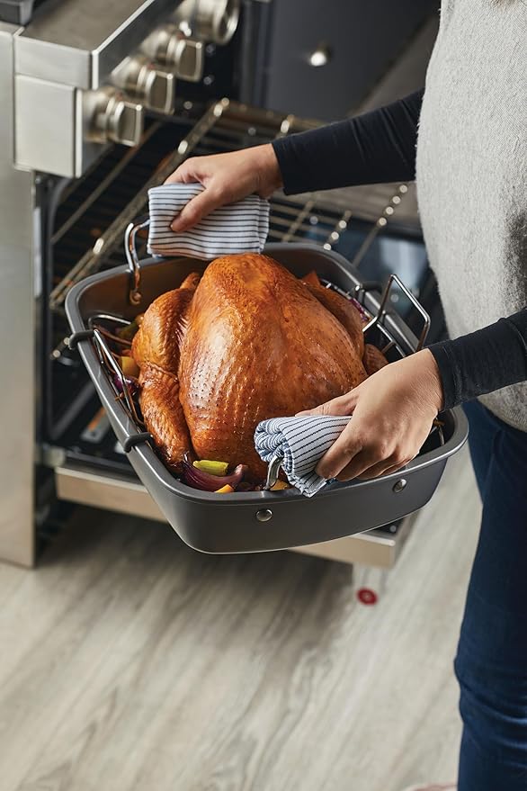 Circulon Nonstick Roasting Pan / Roaster with Rack - 17 Inch x 13 Inch, Gray