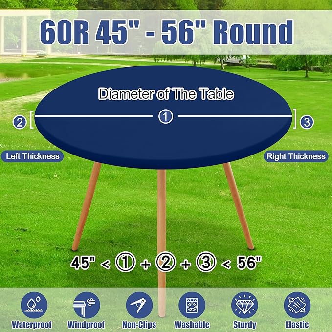 Round Spandex Tablecloth, Elastic Fitted Waterproof Tablecloths for 45"-56" Tables, Stretch Washable Picnic Table Cover for Camping, Dining, Indoor and Outdoor, Navy