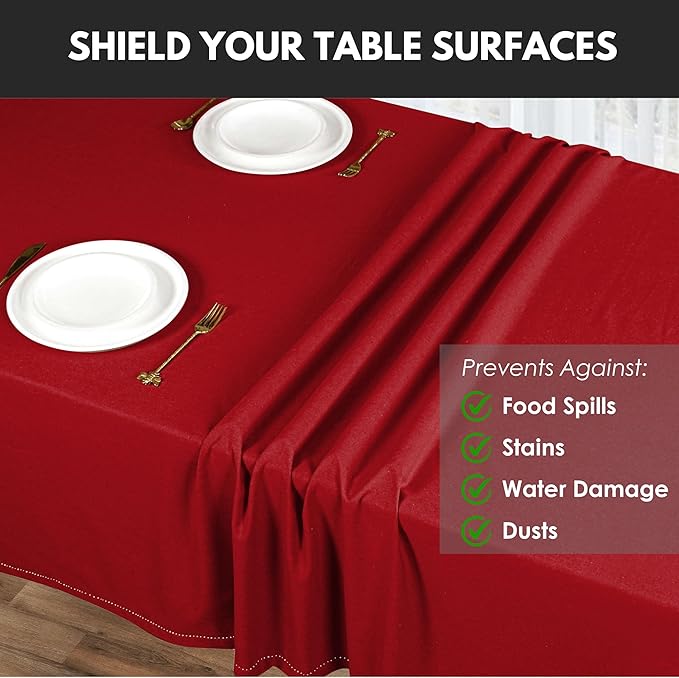 Rectangle 60"x84" Table Cloth 100% Cotton Table Cover Decorative Washable Tablecloths Cover for Gifts, Kitchen, Dining, BBQ, Buffet & Camping - Red