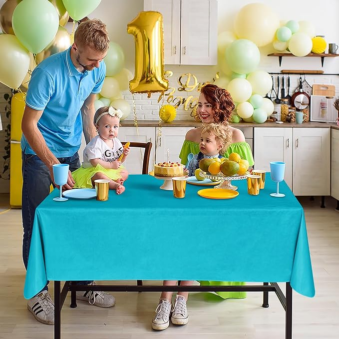 Nasitos 2 Pack Vinyl Tablecloth 60x102 Inch-Decorative Rectangle Flannel Backed Teal Tablecloths, Waterproof Outdoor Spillproof Tablecloth for Trade Shows, Party, Camping, Baby Shower
