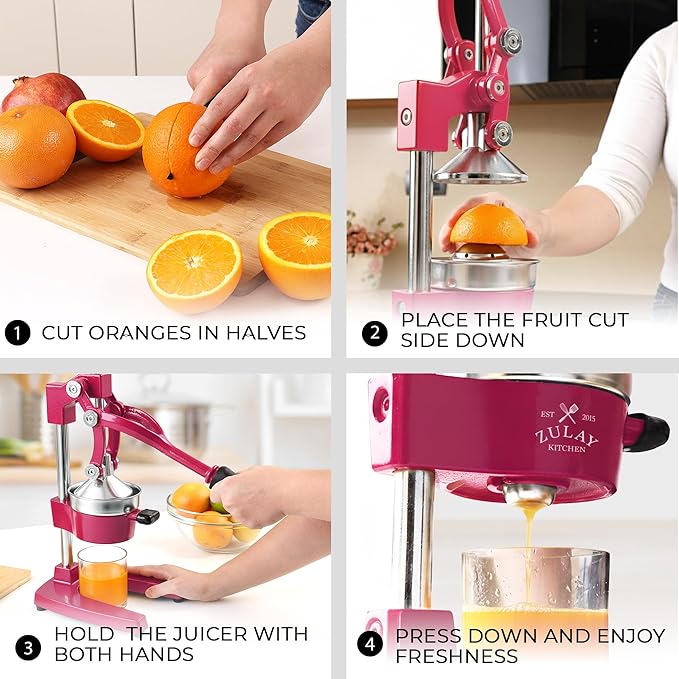 Zulay Kitchen Cast Iron Juicer - Easy-to-Clean Heavy-Duty Manual Juicer, Professional Citrus Juicer - Stainless Steel Lemon Squeezer - Manual Citrus Press & Orange Squeezer - Orange Juicer