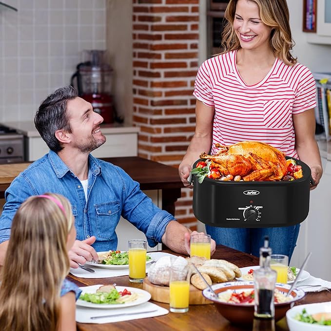 22-Quart Electric Roaster Oven with Removable Pan and Self-Basting Lid, Perfect for Turkey Roasting with Temperature Control from 150 to 450°F and Cool-Touch Handles，Black