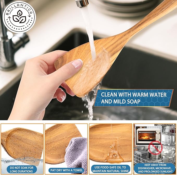 Wooden Kitchen Utensil Set of 4, Natural Wood Spoons and Spatulas, Non Toxic Eco Friendly Durable Wooden Turner and Spatula Set for Cooking. Perfect kitchen cooking utensils.
