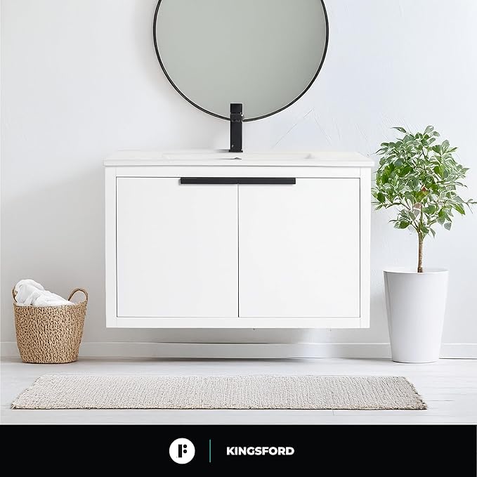 Fine Fixtures Kingsford Modern 30 Inch Bathroom Vanity with Sink, White Finish, Elegant Bathroom Vanities for Modern Homes, Stylish Storage Solutions for Bathrooms