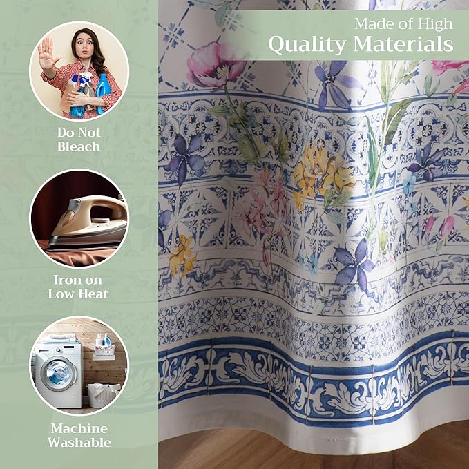 Maison d' Hermine Table Cloth Round Table 100% Cotton 69 Round Inches Tablecloth Reusable Decorative for Dining Room Farmhouse Home Valentines Day Decorations Spring Summer - Faience