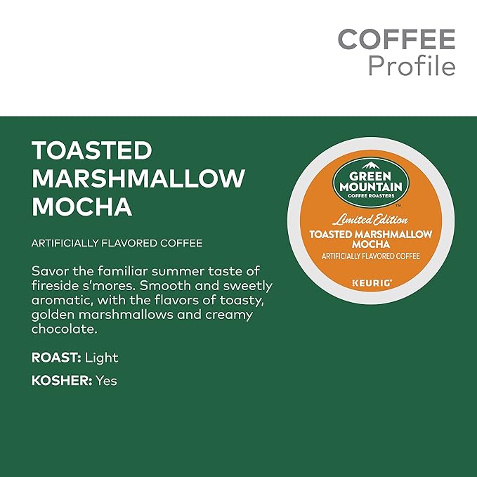 Green Mountain Coffee Roasters Toasted Marshmallow Mocha, Single-Serve Keurig K-Cup Pods, Flavored Light Roast Coffee, 24 Count