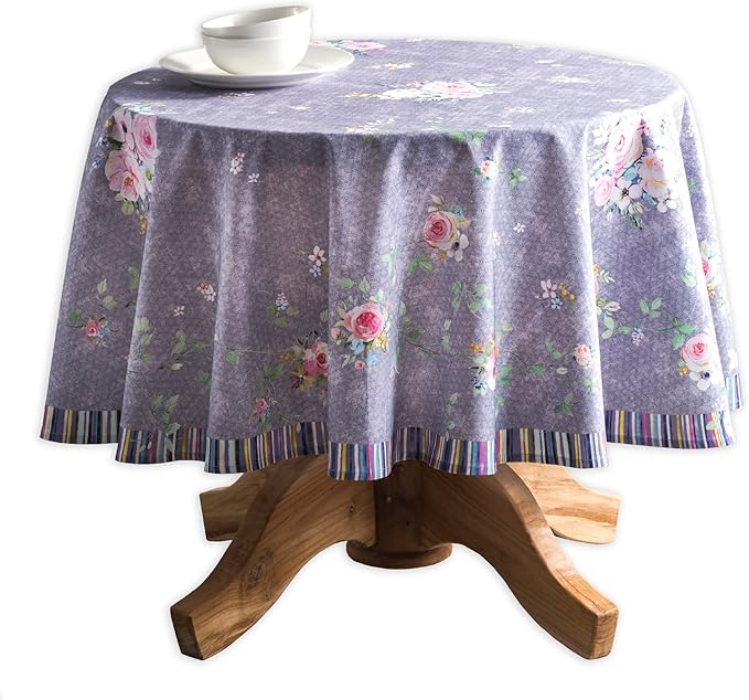 Maison d' Hermine Table Cloth Round Table 100% Cotton 69 Round Inches Tablecloth Reusable Decorative for Dining Room Home Valentines Day Decorations Spring Summer- Sweet Rose Lavender - Country Garden