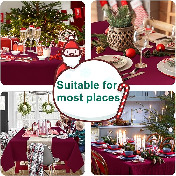 Hiasan Burgundy Tablecloth for Rectangle Tables - Waterproof, Spillproof & Wrinkle Resistant Washable Polyester Table Cloth for Dining/Party/Outdoor Picnic， 70 x 140 inch