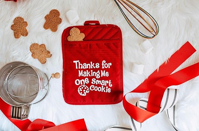 Teacher Appreciation Gift for Women - Thank You Present Potholder - One Smart Cookie Oven Mitt - Set of 2 (Smart Cookie Single)