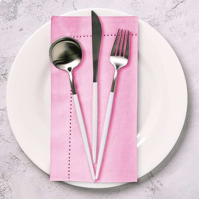 Urban Villa Cloth Napkins Set of 12 (20x20 Inches) 100% Cotton Hemstitch Napkins Cloth Washable Durable Reusable Absorbent Table Dinner Napkins Cloth for Hotel Lunch Restaurant Weddings Parties – Pink