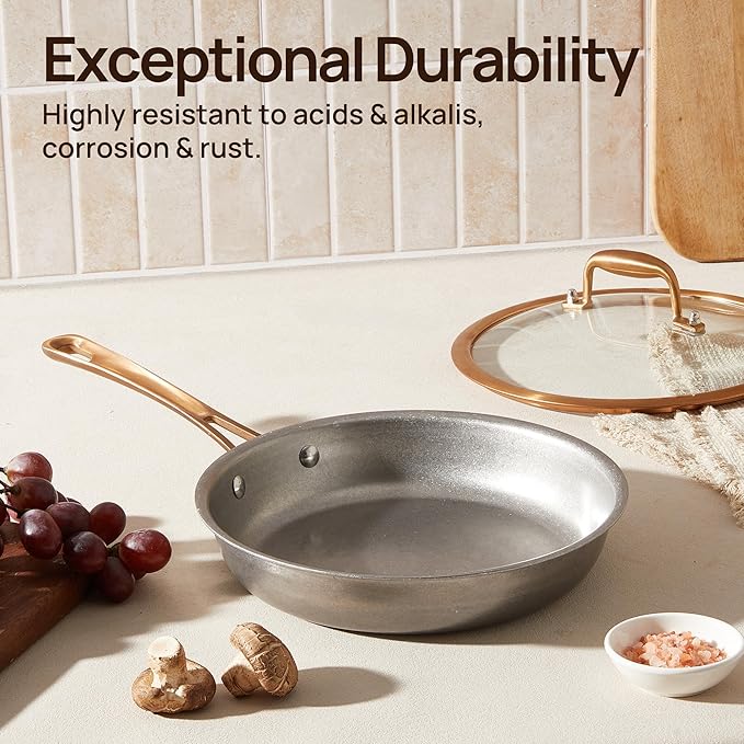 KOKHUB Tri-Ply Stainless Steel Frying Pans Set, 8"/9.5"/11" Vintage Cooking Pans with Lids, PFOA/PTFE/PFAS Free Skillet, Non-Toxic Induction Cookware, Dishwasher & Oven Safe, All Cooktops Compatible
