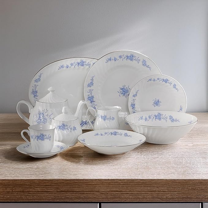 Lynns Porcelain Vintage Teapot with Embossed Swirls 37oz Tea Pot Classic White Tea Set for Parties & Celebrations Ideal Teapot for Tea Cups & Saucers Perfect for Tea Parties - Royal Rose