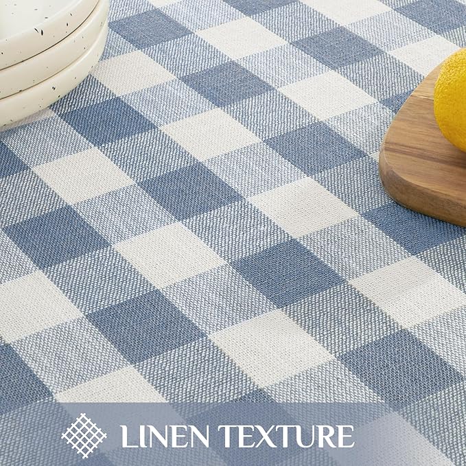 Softalker Checkered Tablecloth Rectangle, Outdoor Linen Cotton Gingham Table Cloth with Tassel, Heavy Duty Wrinkle Free Buffalo Plaid Table Cover for Kitchen Dining Home Party - 55 x 84 Inch, Blue