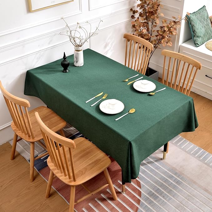 Rectangle Tablecloth 55 x 95 Inch - Waterproof Faux Linen Table Cloth for Dining Table, Kitchen, Party, Wedding, Holiday & Everyday Decoration, Green