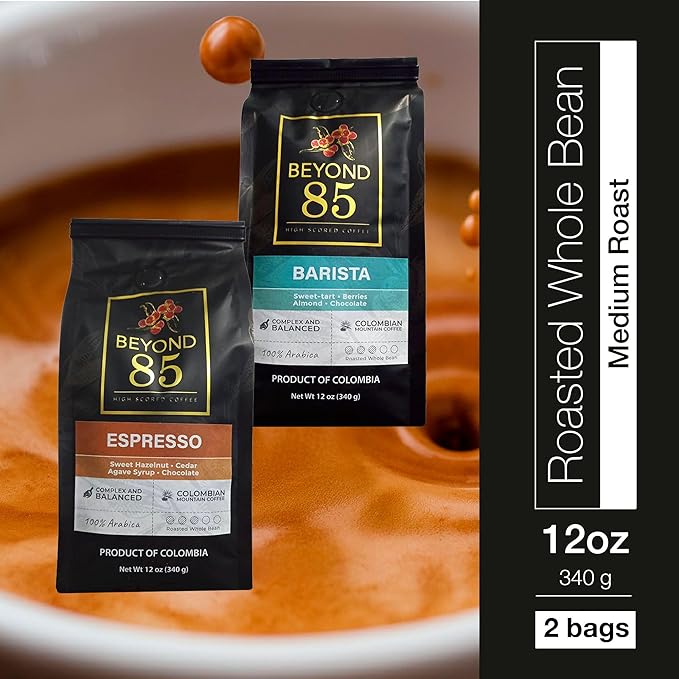 Beyond 85 Colombian Coffee Bundle – Espresso & Barista Whole Bean Dark Roasts (2 x 340g) – Bold, Smooth, Rich Flavors for Espresso, Drip & French Press Brewing