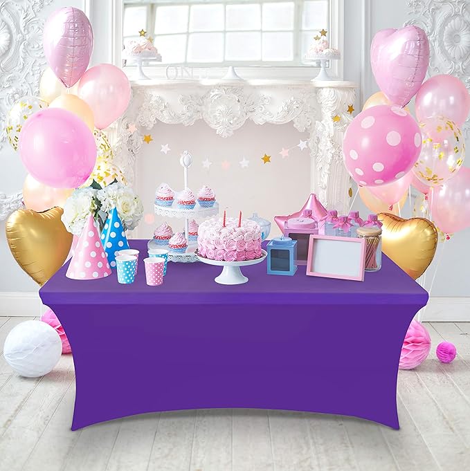 Utopia Kitchen Spandex Tablecloth 2 Pack [4FT, Purple] Tight, Fitted, Washable and Wrinkle Resistant Stretch Table Cloth Rectangle Cover for Trade Show, Weddings & Parties [48Lx30Wx30H Inch]
