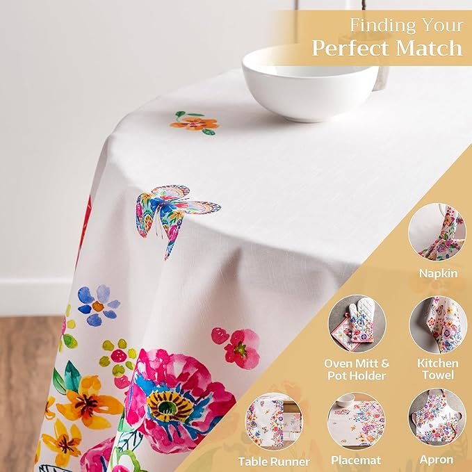 Maison d' Hermine Table Cloth Round Table 100% Cotton 69 Round Inches Tablecloth Reusable Decorative for Dining Room Farmhouse Home Valentines Day Decorations Spring Summer- Happy Florals -High Summer