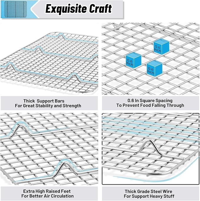 TeamFar Cooling Rack, 2 Pack Stainless Steel (15 Inch & 12 Inch) Baking Roasting Rack for Oven Baking Pan, Heavy Duty Wire Rack for Cookies Chicken Bacon, Healthy & Rust Free, Dishwasher Safe