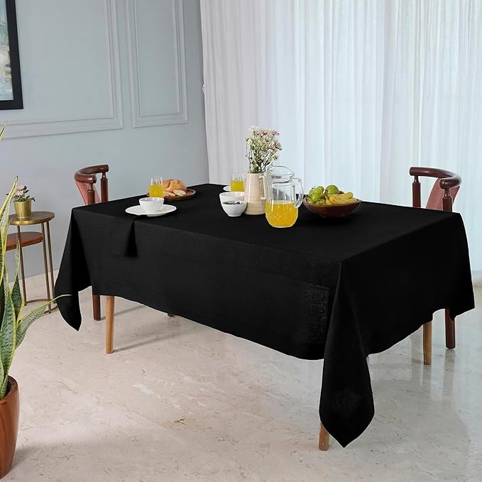 D'Moksha Homes Black Linen Tablecloth 60 x 144 Inch - 100% Pure Linen Table Cloth for Rectangle Tables - Machine Washable Tablecloth for Spring, Easter