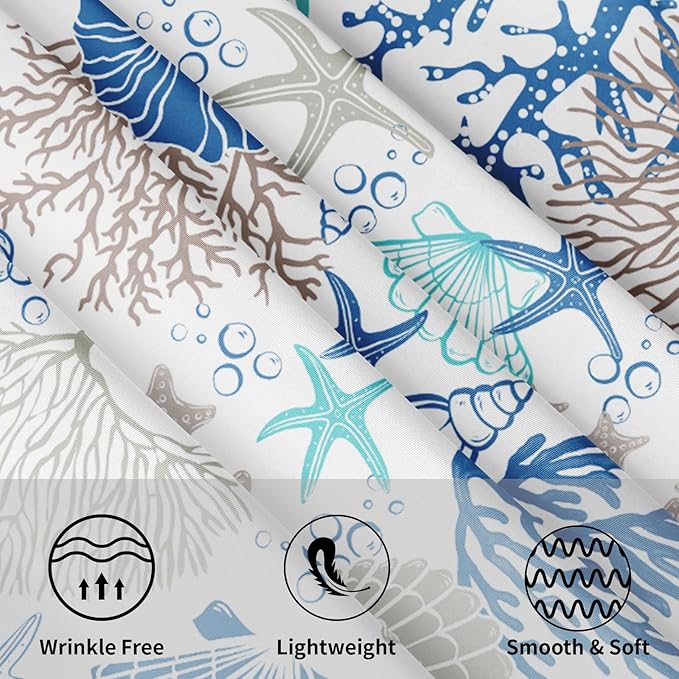 Nautical Coastal Round Tablecloth 70 Inch Summer Ocean Seashell Starfish Coral Sea Horse Table Cloth Rustic Farmhouse Beach Theme Table Cover for Kitchen Dinner Party Decor
