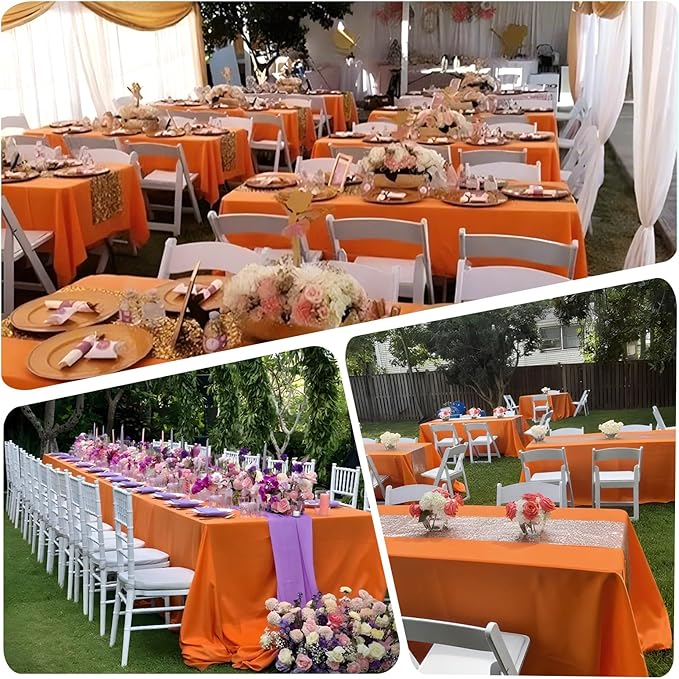 8 Pack Orange Tablecloth 60x126 Inch Rectangle Table Cloth for 8 Foot Rectangle Tables, Wrinkle Resistant Washable Polyester Fabric Rectangular Table Cover for Dining Banquet Wedding Party