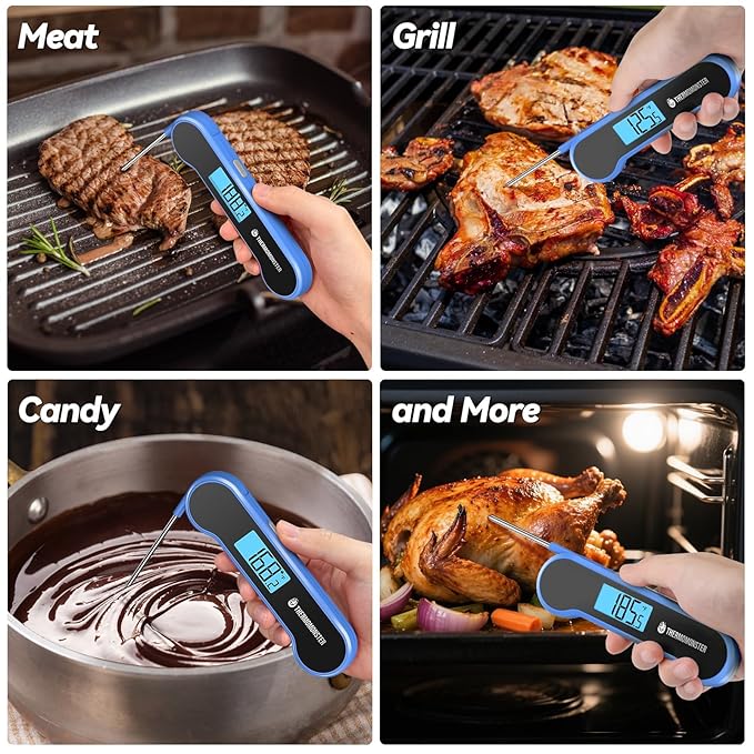0.5 Sec Instant Read Meat Thermometer Digital with ±0.5℉ Precision, Food Thermometer for Cooking Kitchen Gadgets, Oven Grill Candy BBQ Essentials Accessories, Gifts for Him Dad Men Birthday, Blue