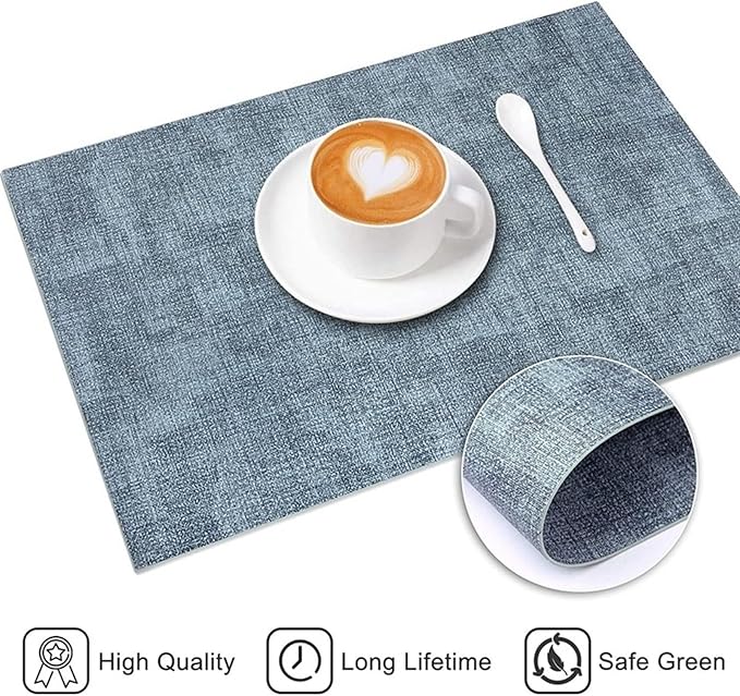 Table Decor Housewarming PU Place Mats Kitchen Accessories Set of 1/4/6 Non-Slip Wipeable Waterproof Washable PlaceMats(SPU Khaki,43x30cm 4pcs)