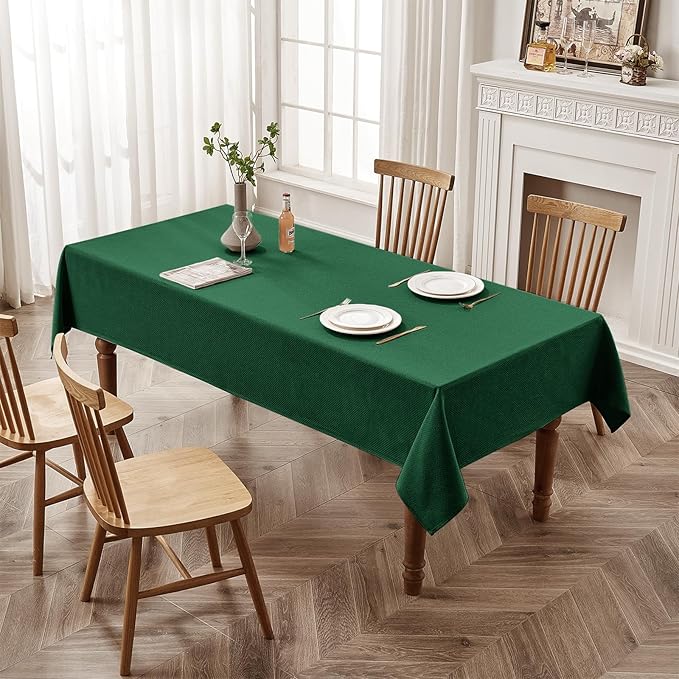 BALCONY & FALCON Rectangle Tablecloth Jacquard Style Water Resistant Table Cover for Christmas Thanksgiving Dining Kitchen Cafe Parties and Outdoor Use (Dark Green, 55 x 95 inch)