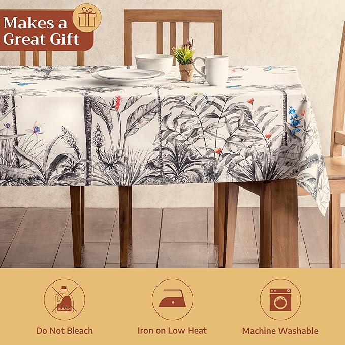 Maison d' Hermine Table Cloth Rectangle Table 100% Cotton 60 x 90 Inches Fall Tablecloth Reusable Everyday Use for Thanksgiving Christmas Decorations Dining Farmhouse Party (Amazonia)