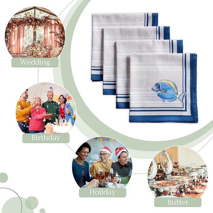 Maison d' Hermine Cloth Napkins Set of 4 100% Cotton Everyday Reusable Square Napkins Cloth Washable Dinner Party Wedding Restaurant Valentines Day Decorations Spring/Summer (Poisson, 20" x 20")