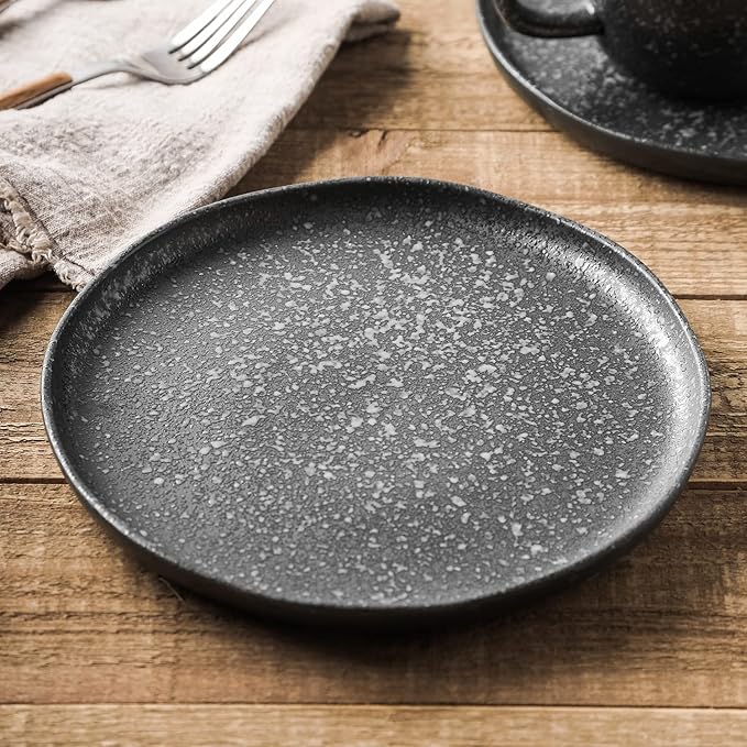 Stone Lain Stoneware Dish Set, 4 Salad Plates, Tom - Black and White
