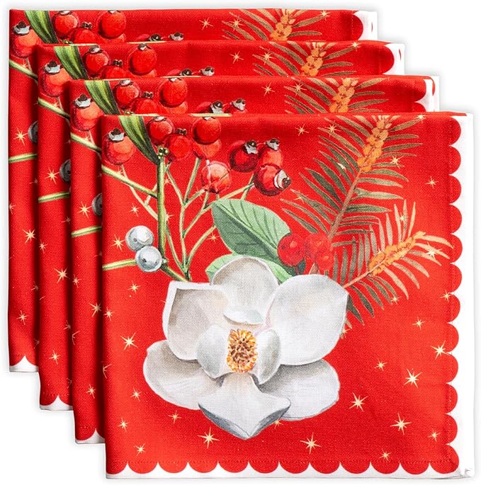 Maison d' Hermine Cloth Napkins Set of 4 100% Cotton for Thanksgiving Christmas Decorations Everyday Reusable Square Fall Napkins Cloth Washable Dinner Party (Noel, 20"x20")