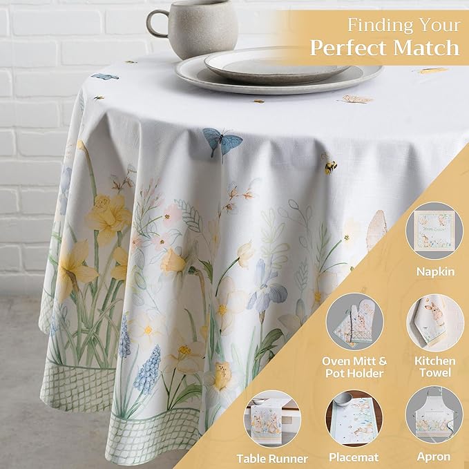 Maison d' Hermine Table Cloth Round Table 100% Cotton 69 Round Inches Tablecloth Reusable Decorative for Dining Room Farmhouse Home Valentines Day Decorations Spring Summer - Easter Dew