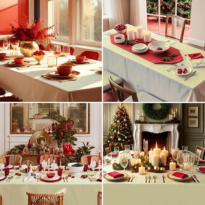 Rectangle Tablecloths 90x132 Inch 2 Pack Ivory Tablecloth for 6ft Washable Decorative Linen Polyester Table Cloths for 8ft Dining Table Banquets Buffet Parties and Wedding