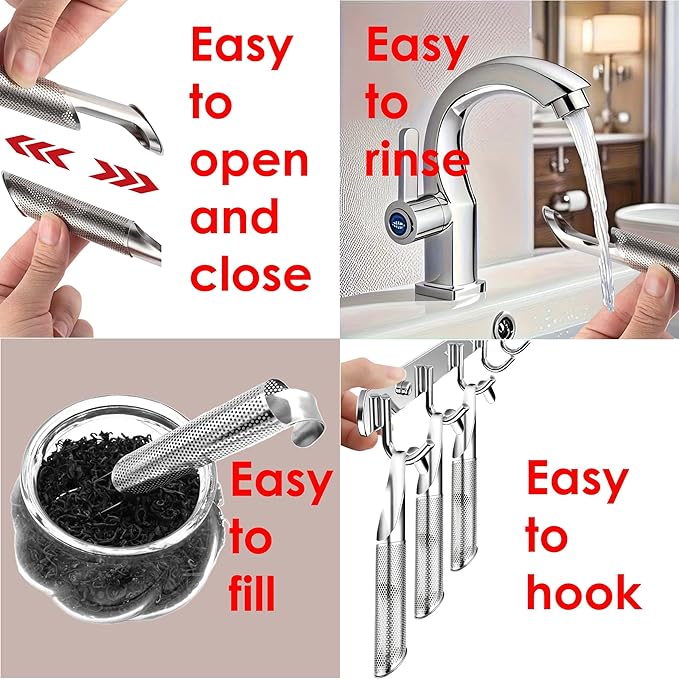 Stainless Steel Tea Infuser Set for Loose Leaf Tea – Durable Food-Grade Strainer with Long Handle, Hook, Drip Tray, and Cleaning Brush, Suitable for Single-Cup Brewing
