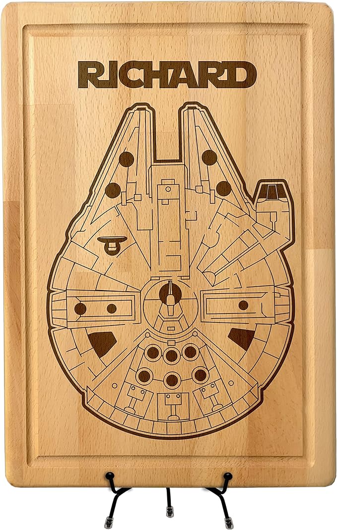Millenium Falcon Cutting Board, Fathers Day Present, Personalized Stars War Charcuterie - Serving Board, Custom Dad Gift, Custom Engraved Wood Plate, Unique Design, USA Star Waars Board
