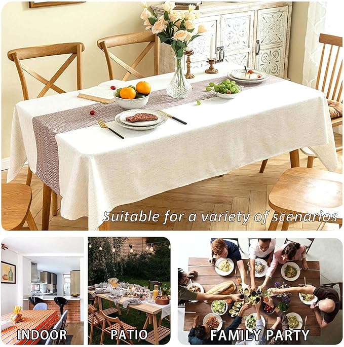 SIELUNO Rectangle Tablecloth Cotton Linen Waterproof Table Cloth Rustic Farmhouse Table Cover for Holiday Parties Christmas Kitchen Dining Decoration-Beige and Coffee-54 x102