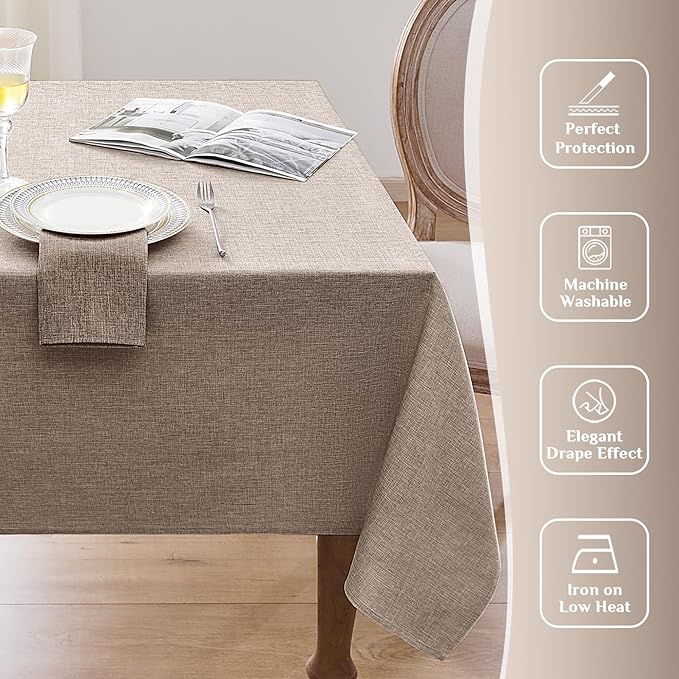 Softalker Small Rectangular Tablecloths 70x52 Inch Brown Linen Textured Outdoor Table Cloth Stain and Wrinkle Resistant Table Cover for Spring,Easter,Summer,Party,Garden,Coffee Modern Decor Tabletop