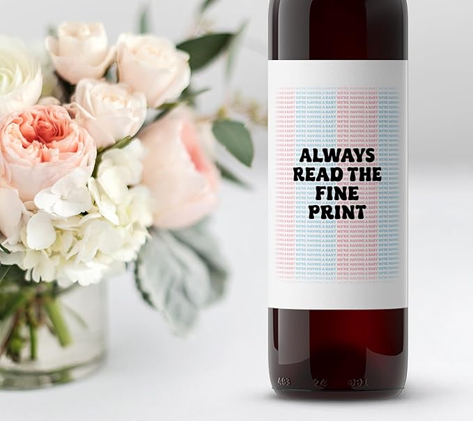 Always Read the Fine Print ● SET of 5 ● GENDER NEUTRAL Pregnancy Announcement Wine Labels, Baby Announcement Wine Label, We are Pregnant, Pregnancy Reveal, Alternative to Card WATERPROOF (Pastels)
