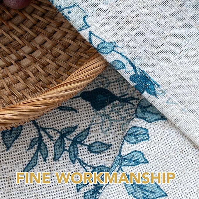 H.VERSAILTEX Linen Table Cloths Floral Printed Tablecloth Spill-Proof Waterproof Table Cover for Dining Buffet Feature Soft and Thick Fabric Wrinkle Free, 60 x 104 Inch, Retro Floral - Stone Blue