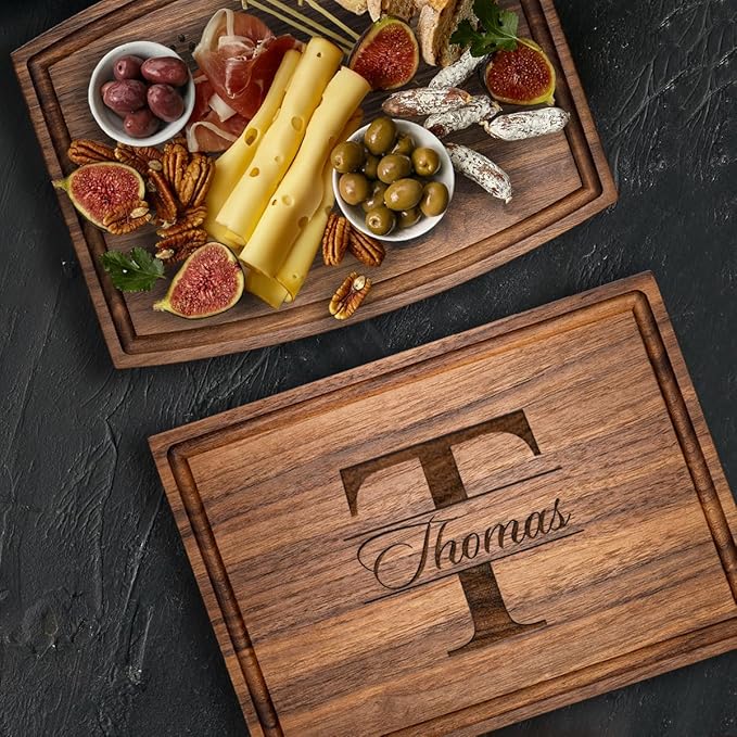 Personalized Cutting Board, Custom Wedding, Anniversary or Housewarming Realtor Closing Gift Idea, Wood Engraved Charcuterie, for Friends and Family, Monogram Initial Design 004