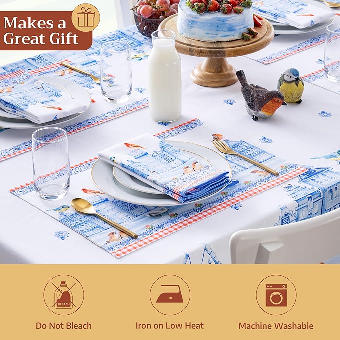 Maison d' Hermine Cloth Napkins Set of 4 100% Cotton Everyday Reusable Square Napkins Cloth Washable Dinner Wedding Restaurant Valentines Day Decorations Spring/Summer (Amsterdam Canals, 20" x 20")